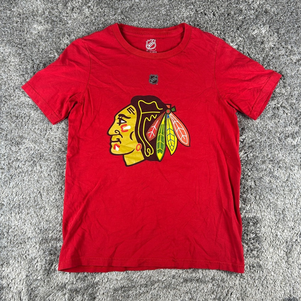 NHL Chicago Blackhawks Shirt Kids Medium 10/12 Red Alex DeBrincat 12 Graphic Tee